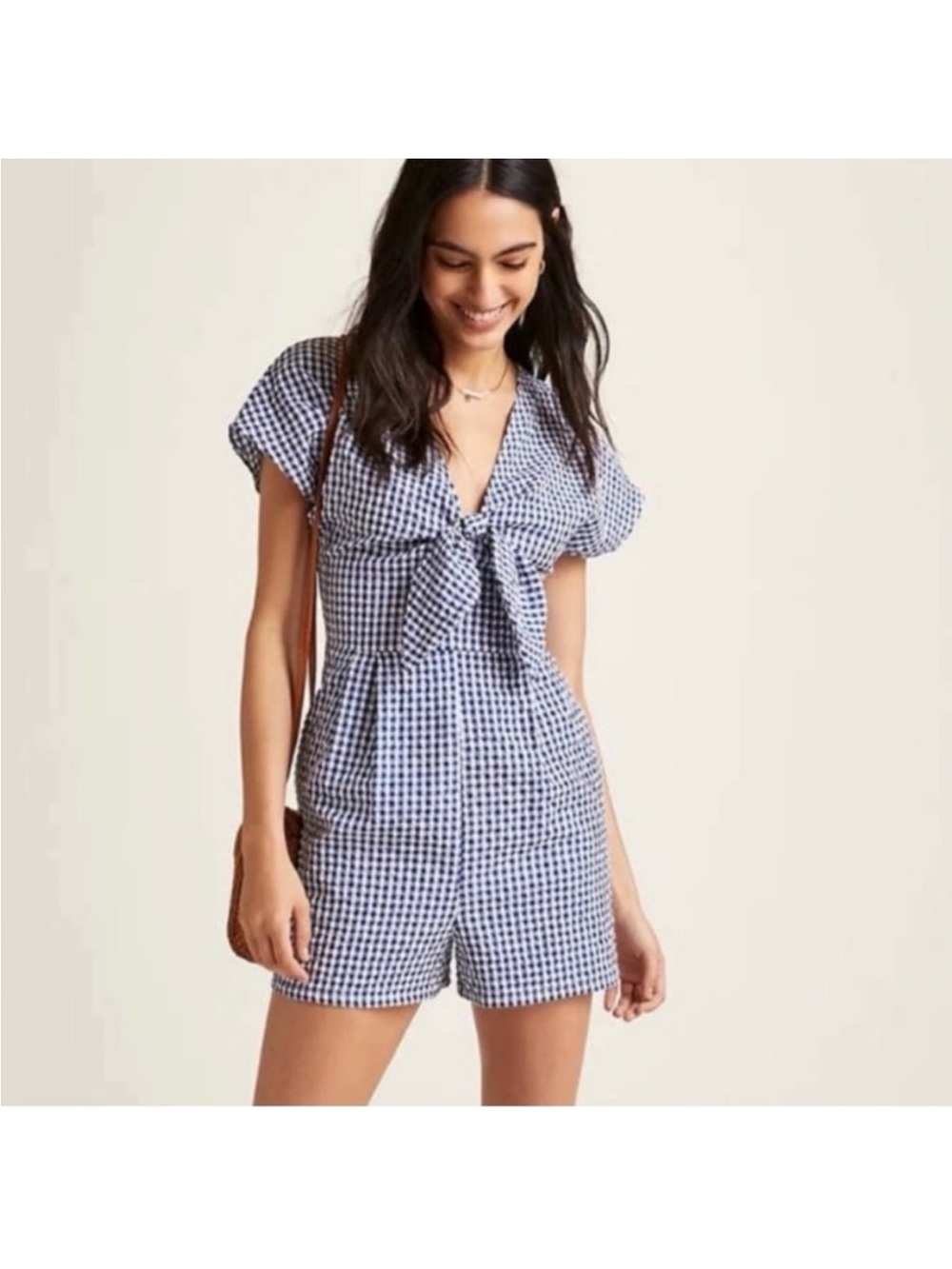 Hutch Navy and White Gingham Tie-Front Romper